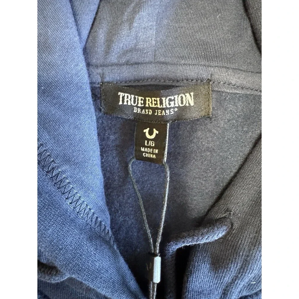 True Religion Men's Classic Buddha Logo Full Zip Up Hoodie Sweatshirt Large